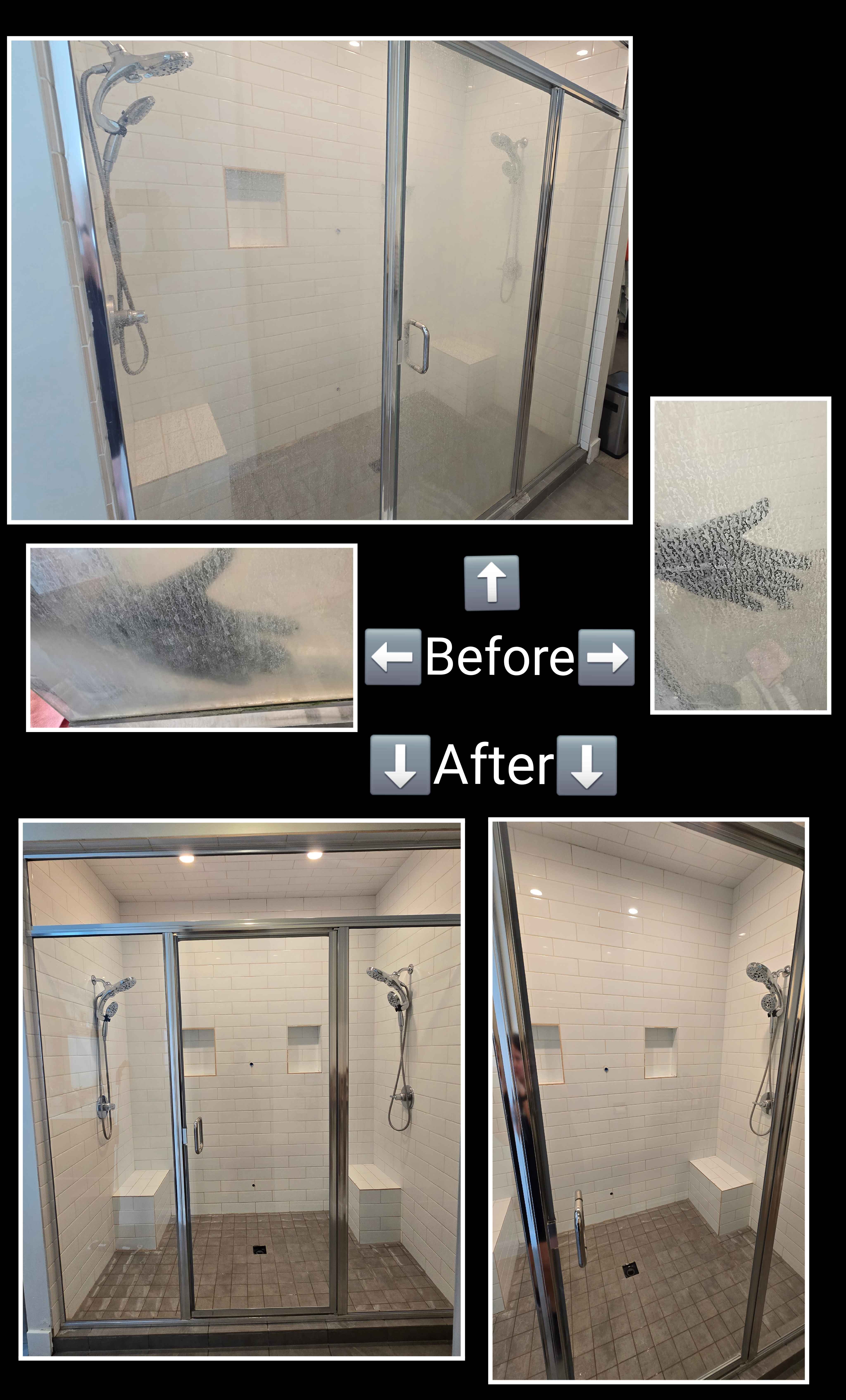 Before and after: Glass shower door — hard-water haze cleared