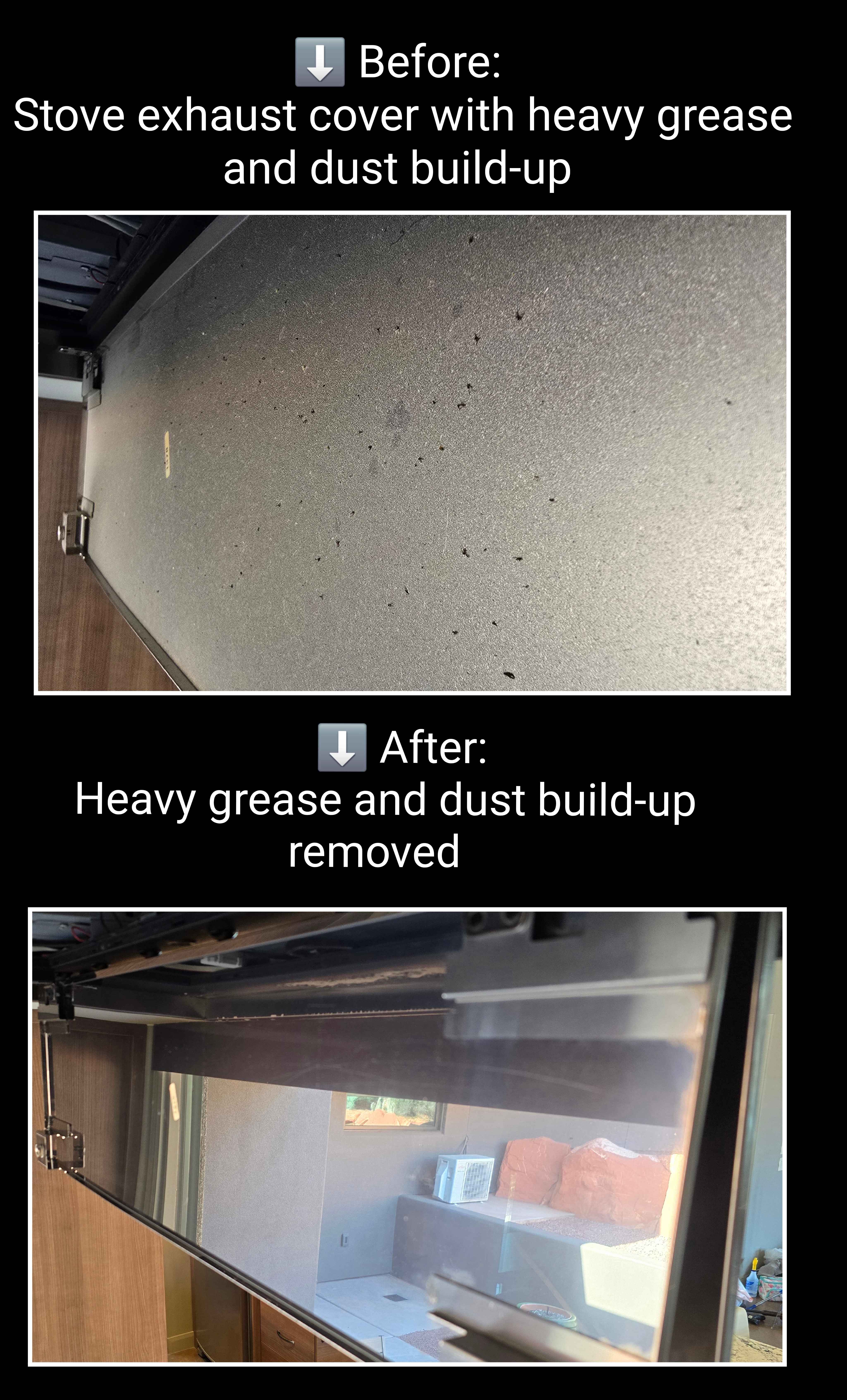 Before and after: Stove exhaust cover — heavy grease & dust removed