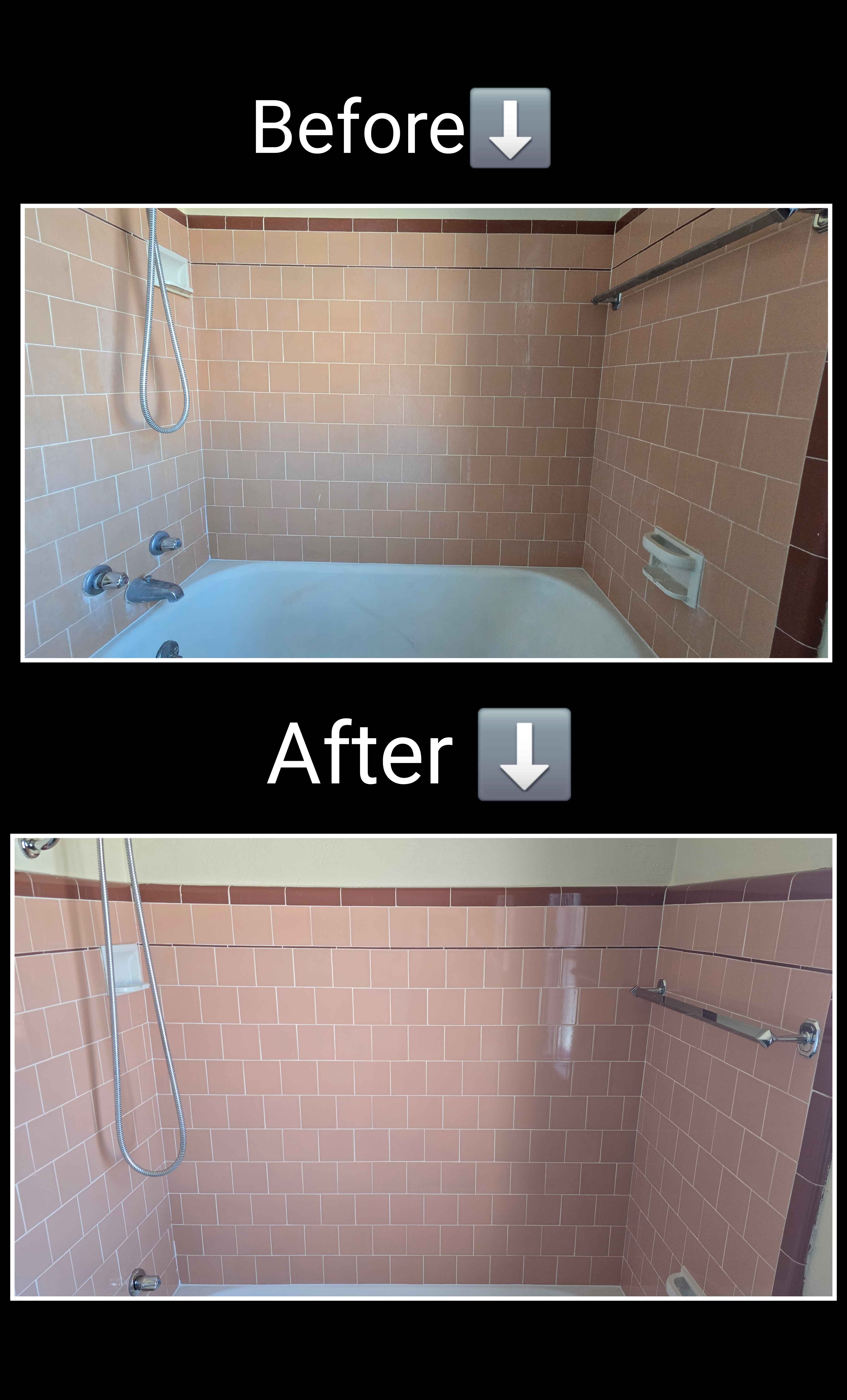 Before and after: Tile & grout brightened around the tub surround